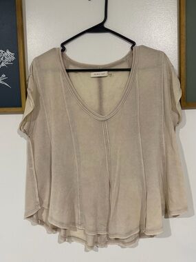 Mustard Seed Cream/Beige Short-Sleeve V-Neck Top